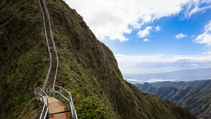 The Stairway to Heaven, or the Haiku Stairs, an adventure travel destination in Oahu, Hawaii.