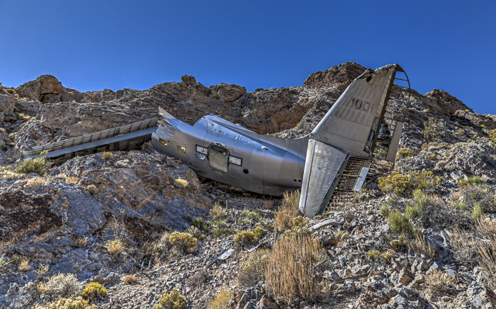 The plane crash site of the SA-16 Albatross Plane Wreck beneath Towne Peak in Death Valley National Park.
